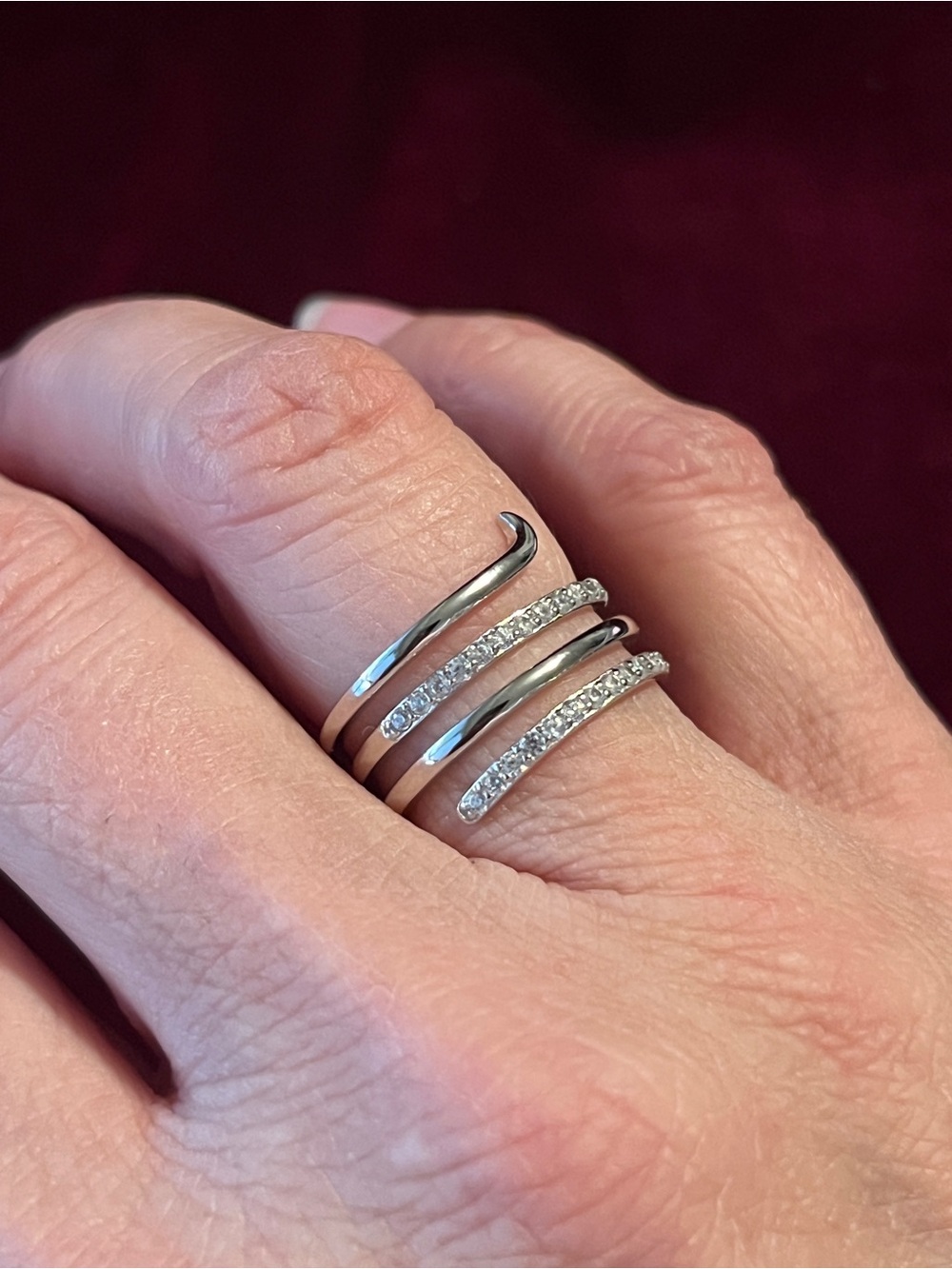 Diamonique 4 Row Band Ring, Sterling Silver Sz 6